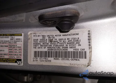 2005 Toyota Corolla Le из США, поврежденный, VIN 1NXBR32E35Z514686